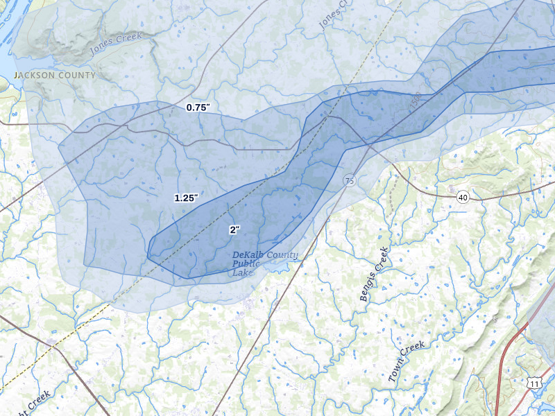 NEXRAD radar-signature map of the hail storm over Pisgah, AL on Jul 3, 2026