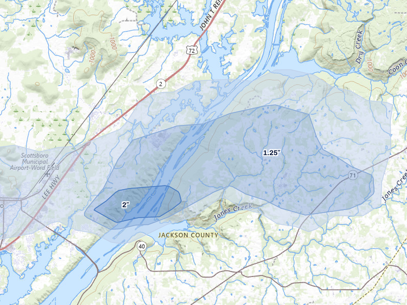 NEXRAD radar-signature map of the hail storm over Pisgah, AL on Aug 11, 2026