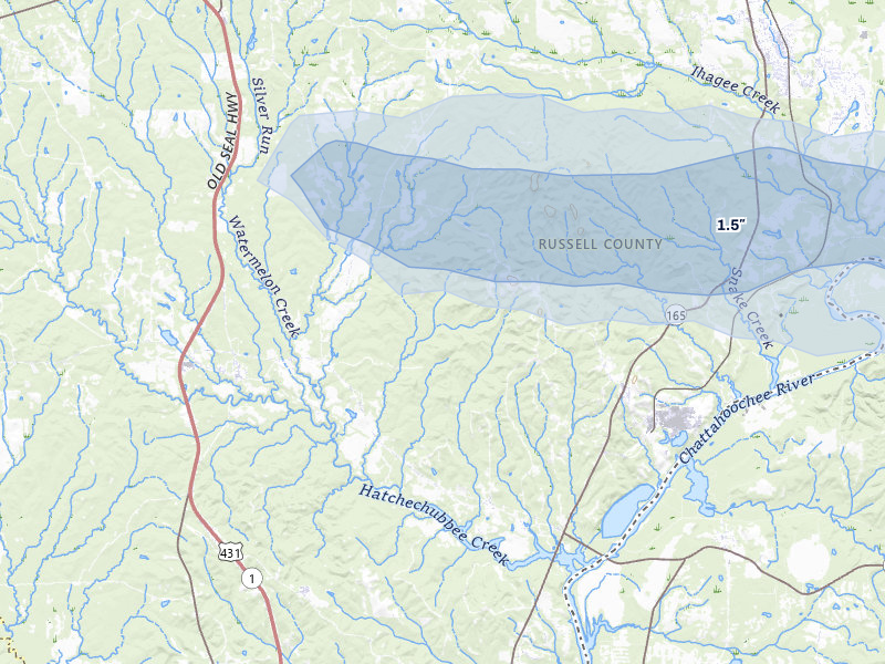 NEXRAD radar-signature map of the hail storm over Pittsview, AL on May 6, 2026