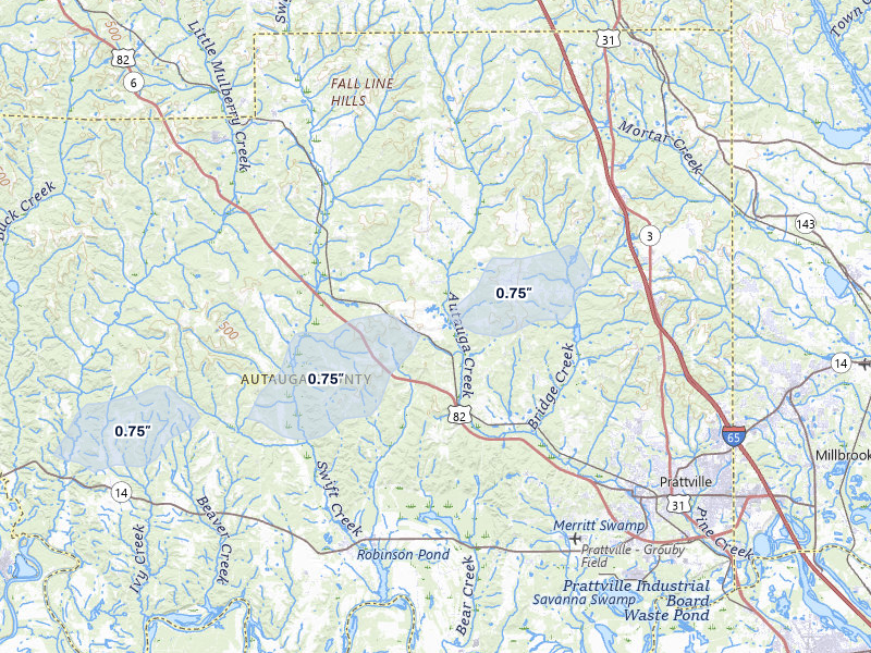 NEXRAD radar-signature map of the hail storm over Prattville, AL on Jan 10, 2026