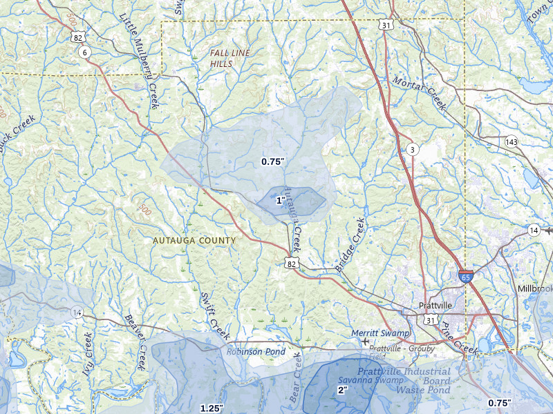 NEXRAD radar-signature map of the hail storm over Prattville, AL on May 6, 2026
