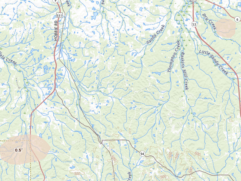 Radar-estimated hail-size map of the storm over Ramer, AL on Jul 10, 2026
