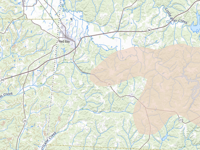 Radar-estimated hail-size map of the storm over Red Bay, AL