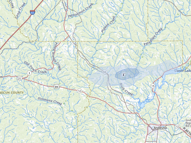 NEXRAD radar-signature map of the hail storm over Red Level, AL on Jul 9, 2026