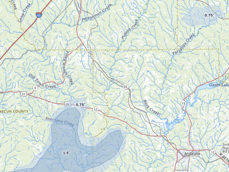 NEXRAD radar-signature map of the hail storm over Red Level, AL on Jul 10, 2026