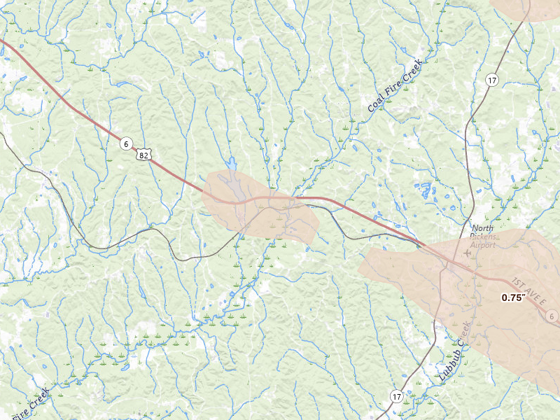Radar-estimated hail-size map of the storm over Reform, AL on Feb 26, 2026