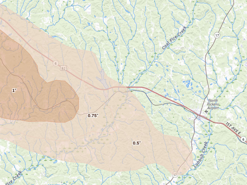 Radar-estimated hail-size map of the storm over Reform, AL