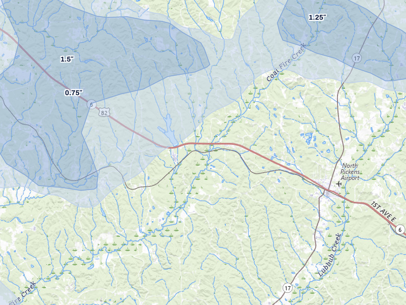 NEXRAD radar-signature map of the hail storm over Reform, AL on Jun 1, 2026