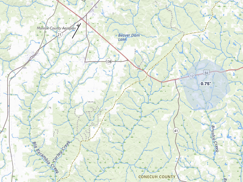 NEXRAD radar-signature map of the hail over Repton, AL