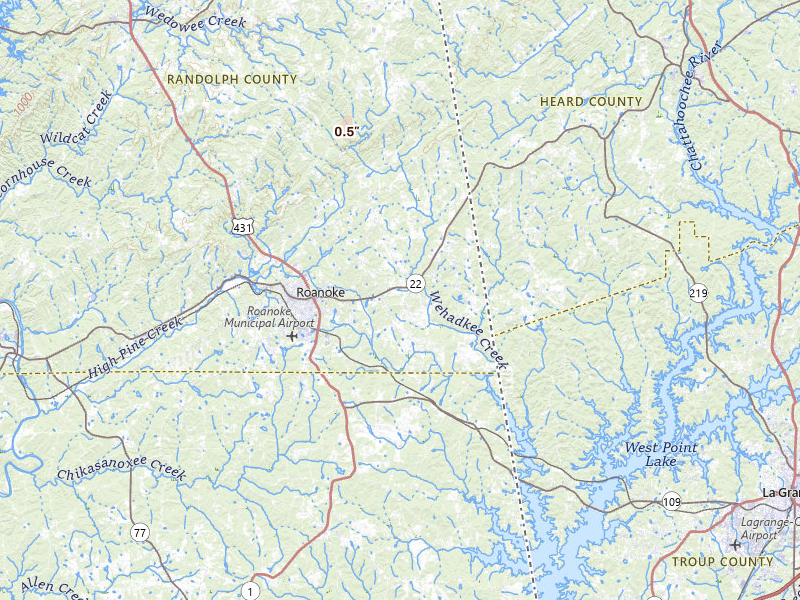Radar-estimated hail-size map of the storm over Roanoke, AL on Jul 12, 2026