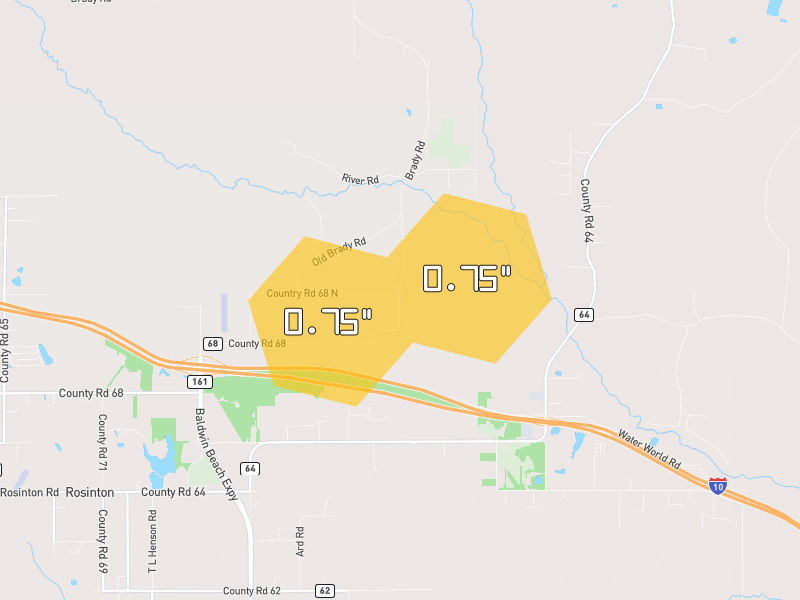 Hail map of Robertsdale, AL on Jun 30, 2026, hail up to 0.75"