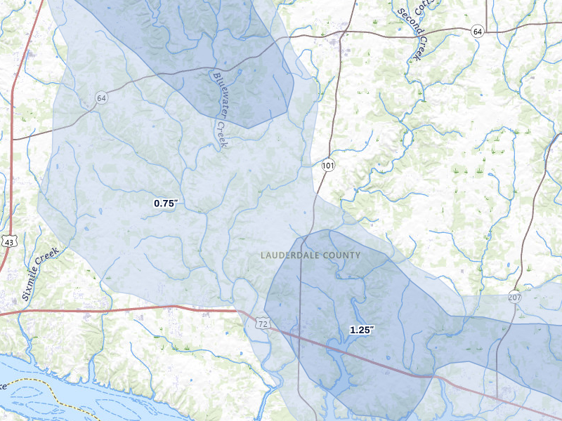 NEXRAD radar-signature map of the hail storm over Rogersville, AL on Jul 9, 2026