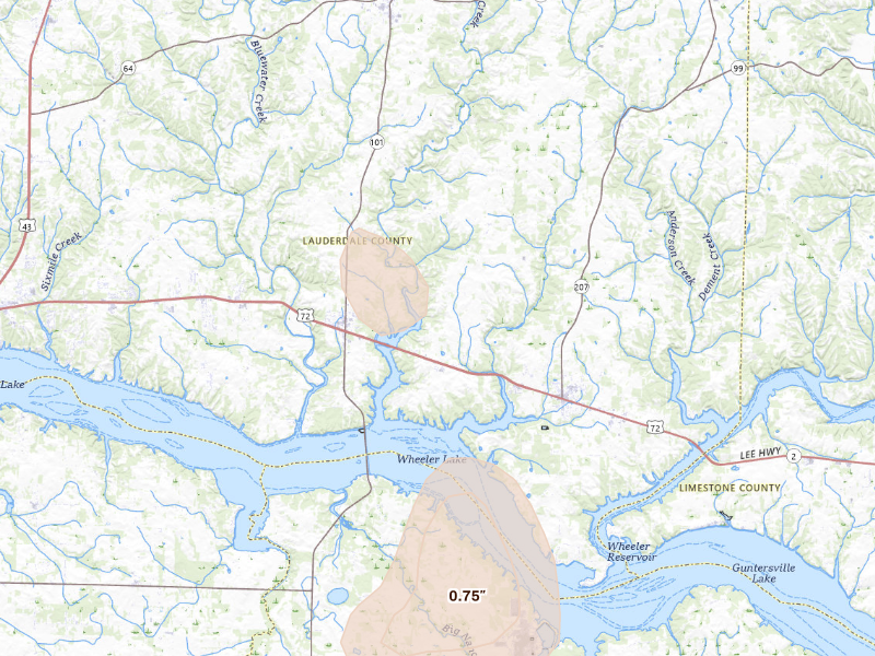 Radar-estimated hail-size map of the storm over Rogersville, AL