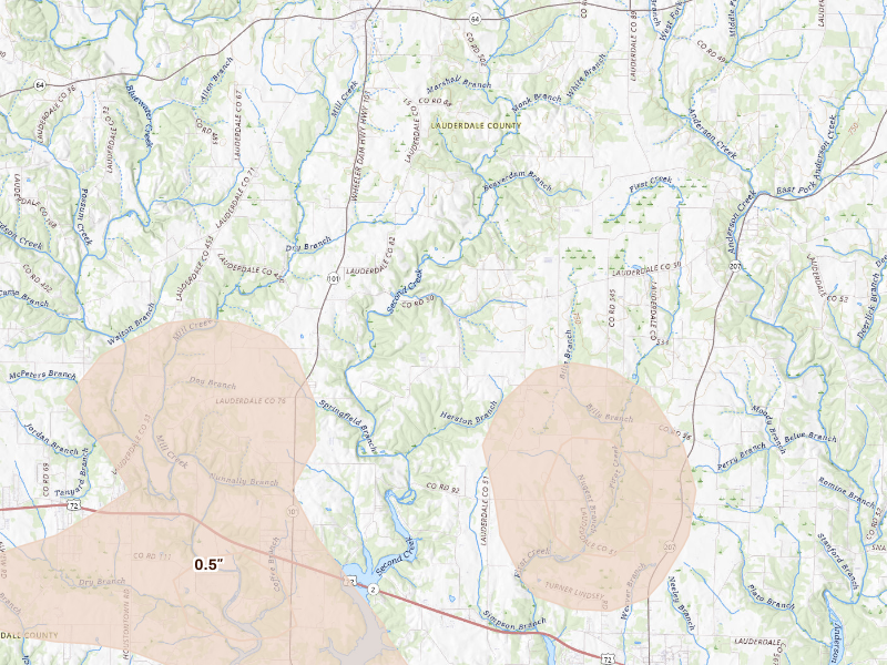 Radar-estimated hail-size map of the storm over Rogersville, AL