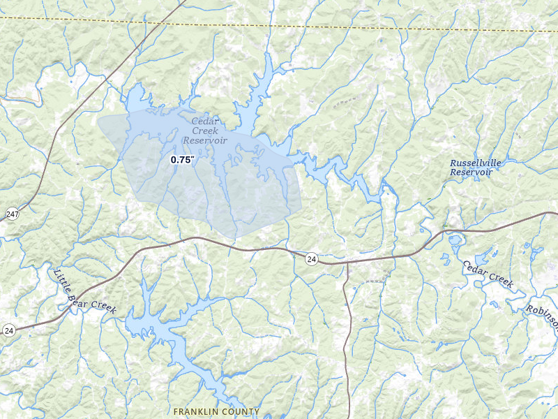 NEXRAD radar-signature map of the hail storm over Russellville, AL on Jun 1, 2026