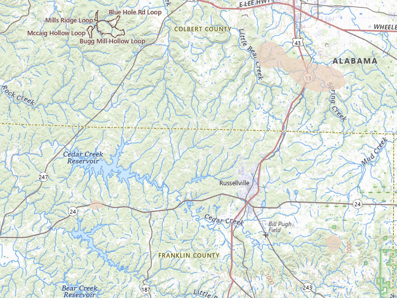 Radar-estimated hail-size map of the storm over Russellville, AL on Aug 17, 2026