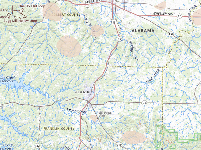 Radar-estimated hail-size map of the storm over Russellville, AL on Aug 26, 2026
