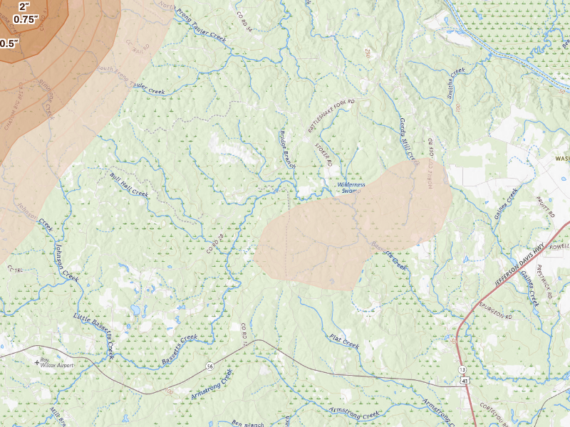 Radar-estimated hail-size map of the storm over Saint Stephens, AL