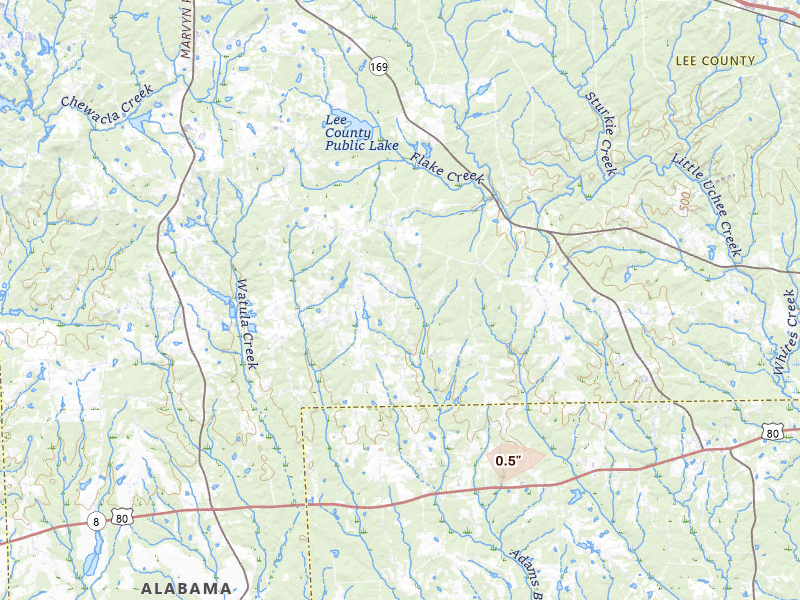 Radar-estimated hail-size map of the storm over Salem, AL on Jun 9, 2026