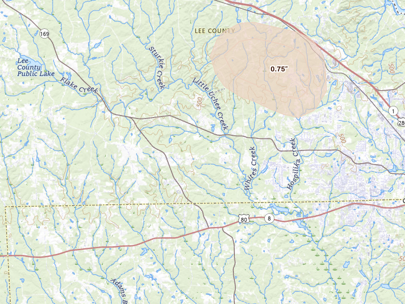 Radar-estimated hail-size map of the storm over Salem, AL