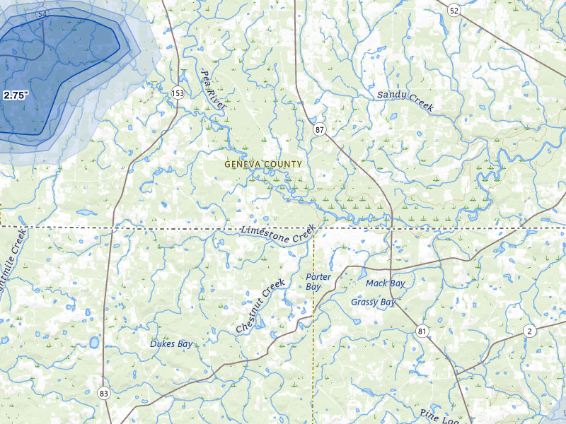 NEXRAD radar-signature map of the hail storm over Samson, AL on May 7, 2026