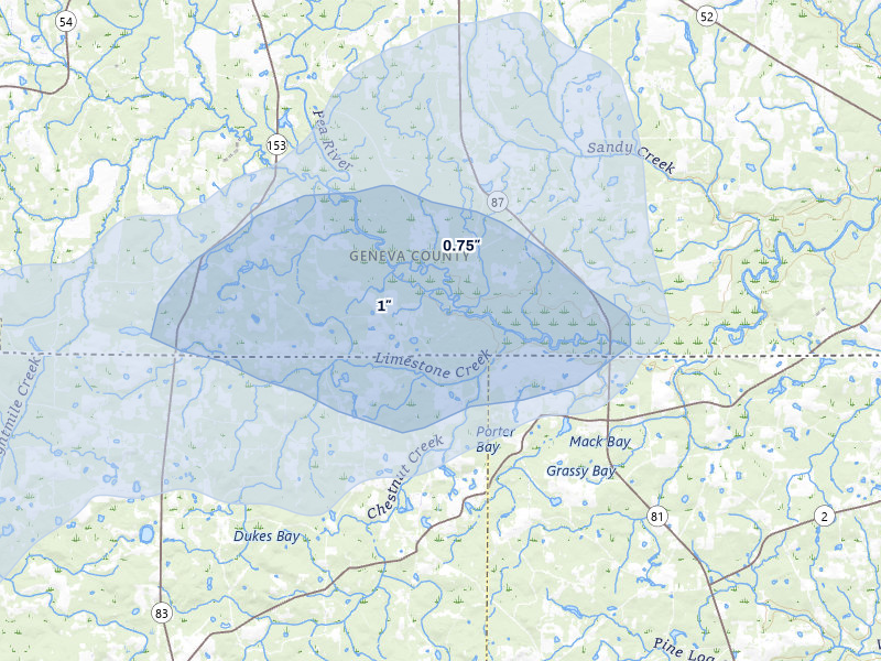 NEXRAD radar-signature map of the hail storm over Samson, AL on Jun 30, 2026