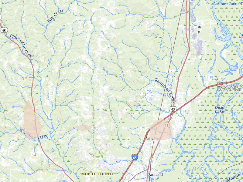 Radar-estimated hail-size map of the storm over Saraland, AL on May 8, 2026