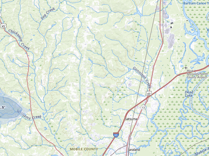 NEXRAD radar-signature map of the hail storm over Saraland, AL on May 8, 2026