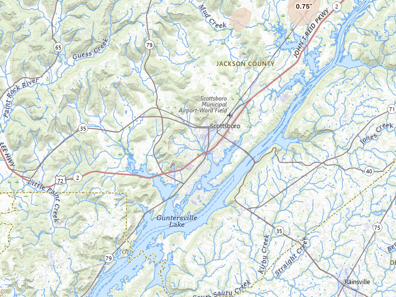 Radar-estimated hail-size map of the storm over Scottsboro, AL on Apr 27, 2026
