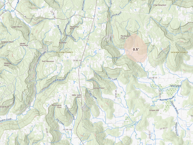 Radar-estimated hail-size map of the storm over Scottsboro, AL