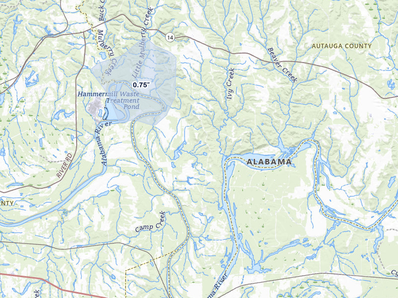 NEXRAD radar-signature map of the hail over Selma, AL