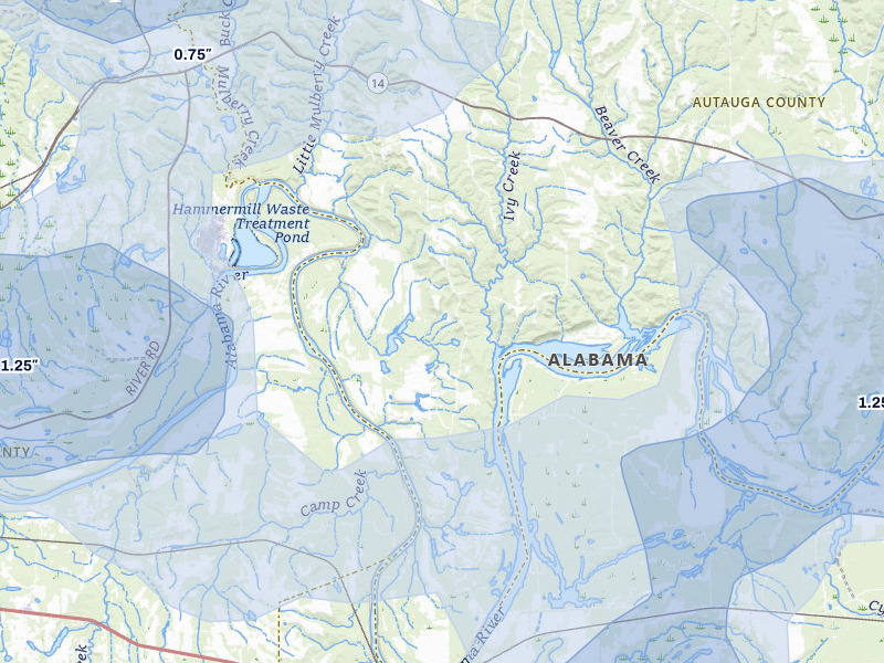 NEXRAD radar-signature map of the hail storm over Selma, AL on May 6, 2026