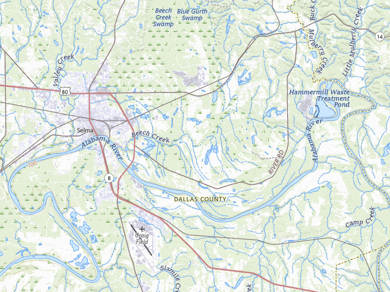 Radar-estimated hail-size map of the storm over Selma, AL on Jul 17, 2026