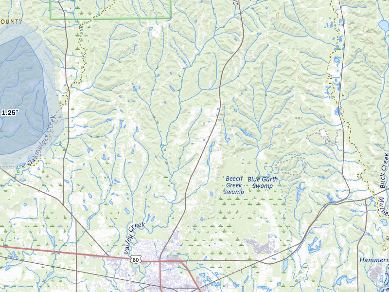NEXRAD radar-signature map of the hail storm over Selma, AL on Aug 8, 2026