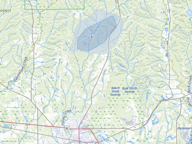 NEXRAD radar-signature map of the hail storm over Selma, AL on Aug 14, 2026