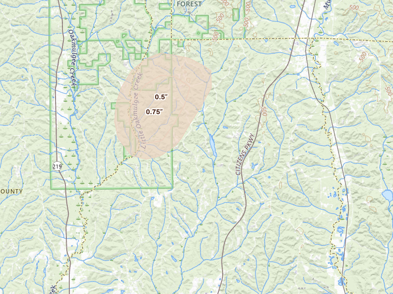 Radar-estimated hail-size map of the storm over Selma, AL