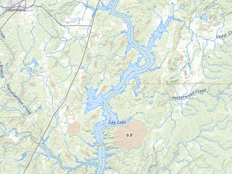 Radar-estimated hail-size map of the storm over Shelby, AL