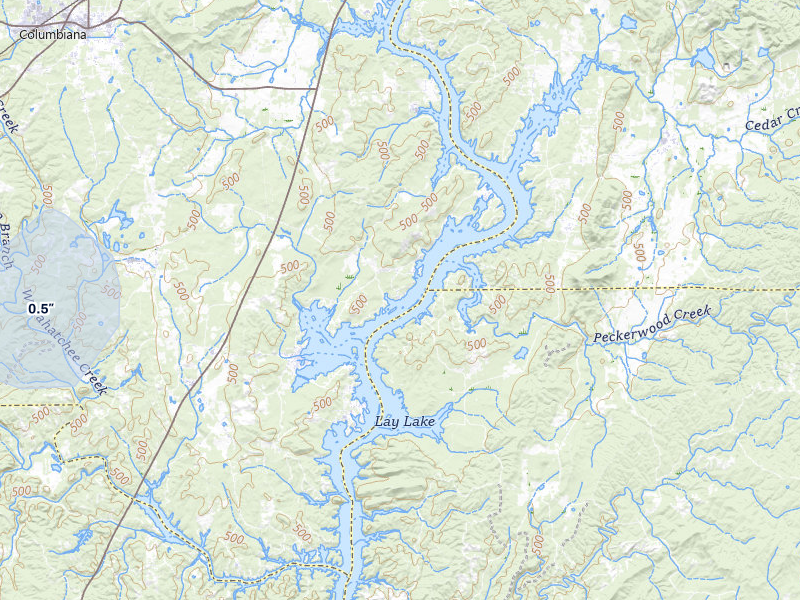 NEXRAD radar-signature map of the hail storm over Shelby, AL on Jul 12, 2026