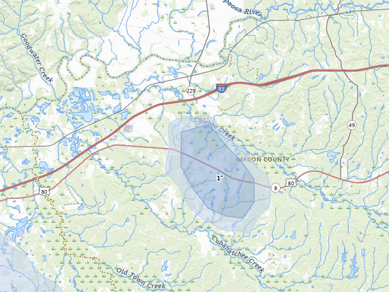 NEXRAD radar-signature map of the hail storm over Shorter, AL on Jun 1, 2026