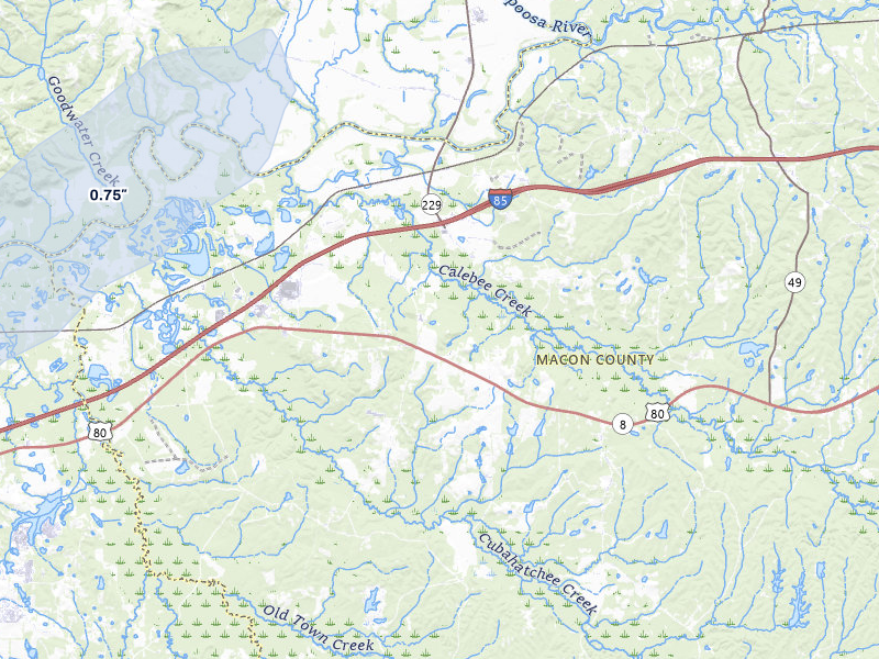 NEXRAD radar-signature map of the hail storm over Shorter, AL on Jul 5, 2026