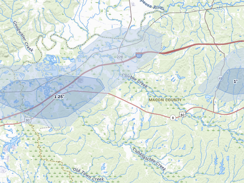 NEXRAD radar-signature map of the hail storm over Shorter, AL on Jul 9, 2026