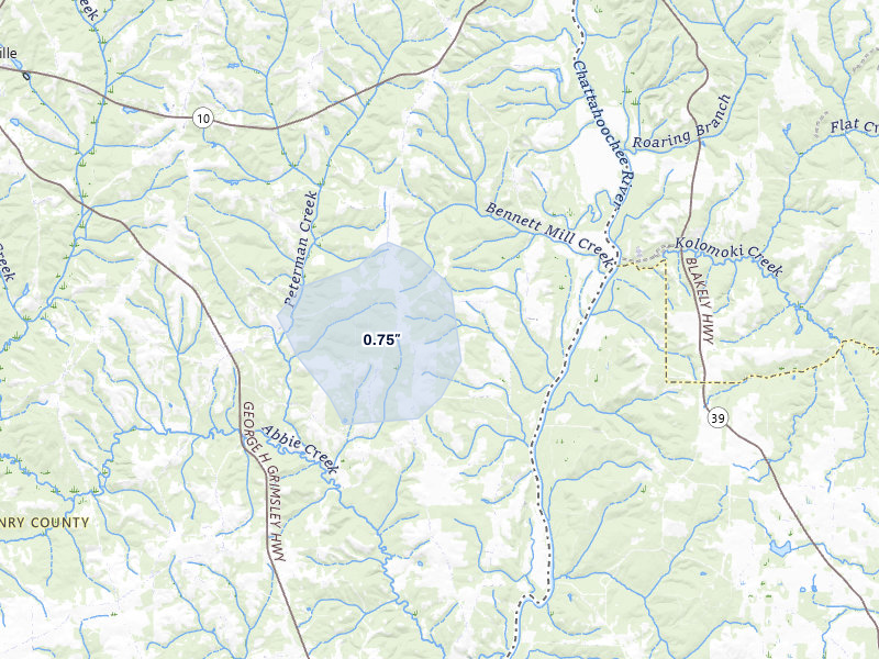 NEXRAD radar-signature map of the hail over Shorterville, AL