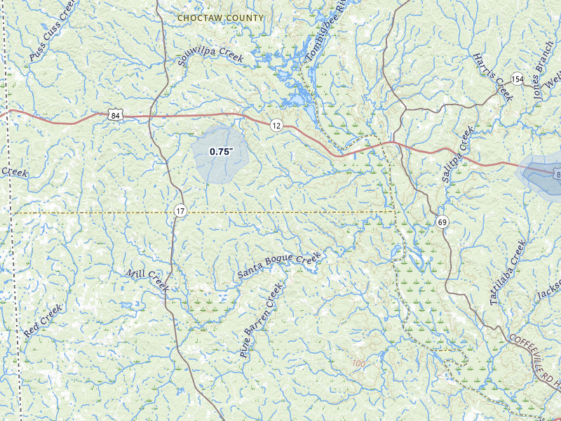 NEXRAD radar-signature map of the hail storm over Silas, AL on Apr 28, 2026