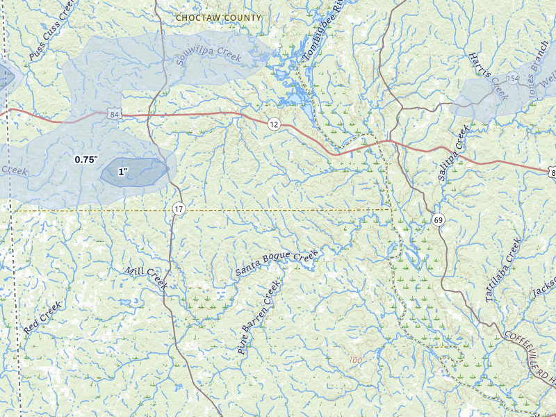 NEXRAD radar-signature map of the hail storm over Silas, AL on May 6, 2026