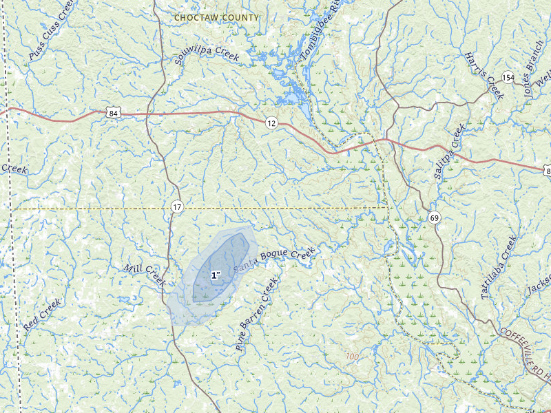 NEXRAD radar-signature map of the hail over Silas, AL