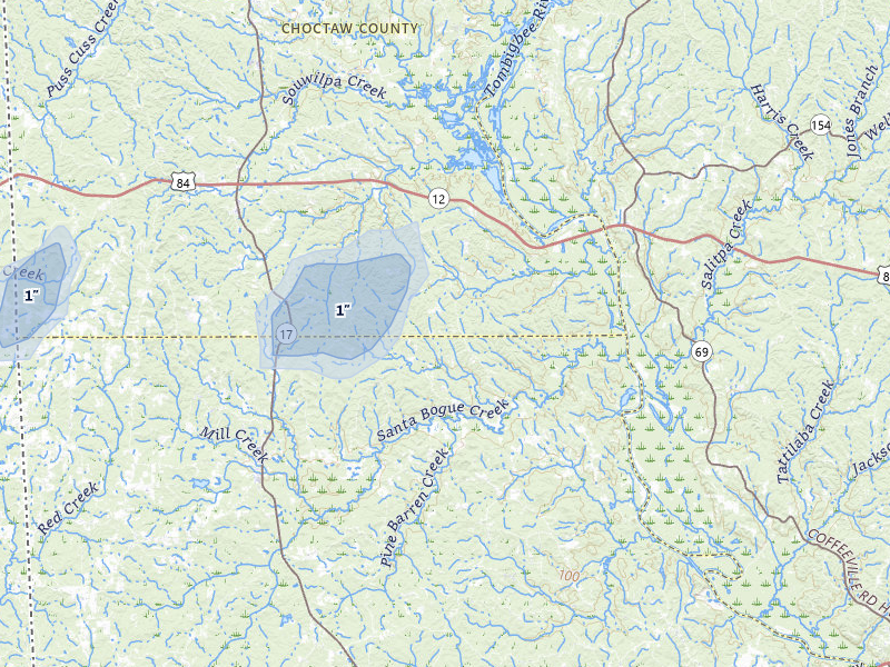 NEXRAD radar-signature map of the hail storm over Silas, AL on Jul 12, 2026