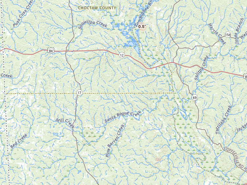 Radar-estimated hail-size map of the storm over Silas, AL on Jul 27, 2026