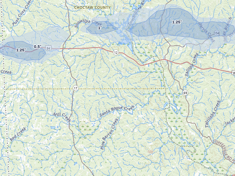 NEXRAD radar-signature map of the hail storm over Silas, AL on Jul 31, 2026
