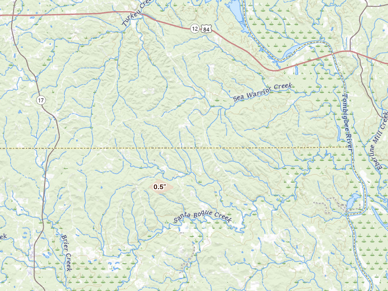 Radar-estimated hail-size map of the storm over Silas, AL on Aug 20, 2026
