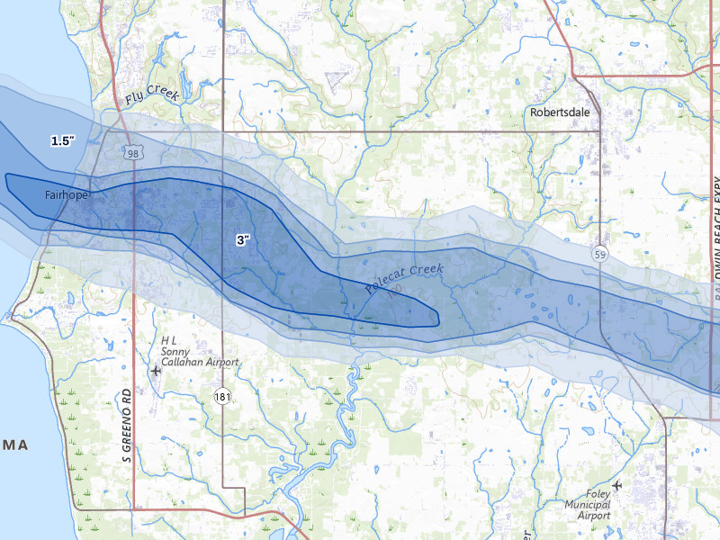 NEXRAD radar-signature map of the hail storm over Silverhill, AL on May 7, 2026